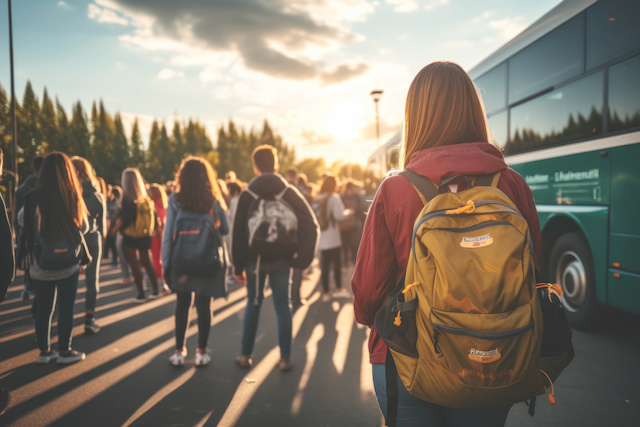 Students exiting a yellow school bus